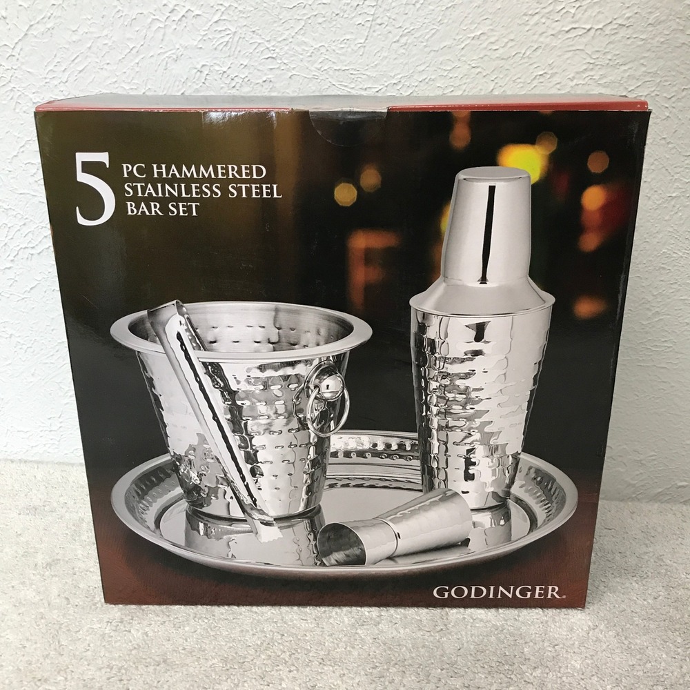 Godinger Bar Set Silver Hammered Stainless Steel 5pc 92310